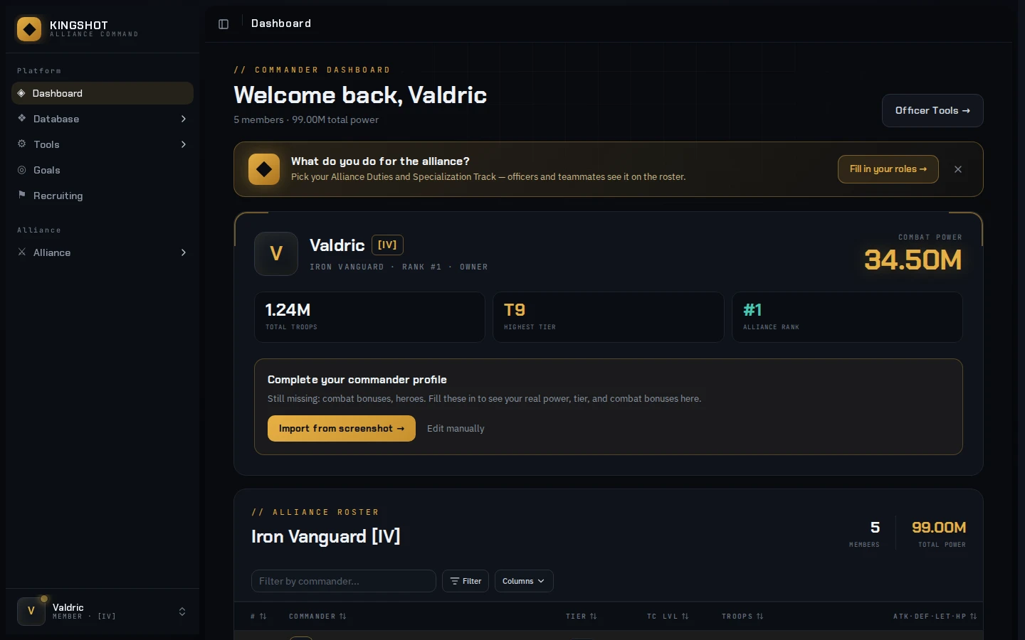 Alliance dashboard